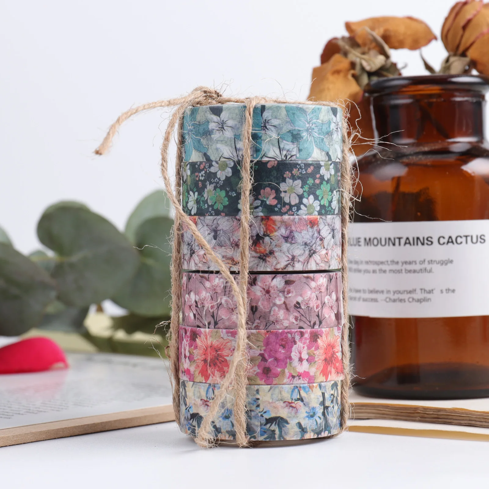 24 Pcs Floral Series Decorative Adhesive Paper DIY Hand Account Stickers Colorful Printing Masking Washi Tapes