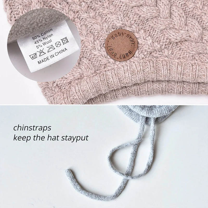 Stock Winter Toddler Baby Boys Girls Winter Knit Hat Kids Boys Ear Flap Warm Fleece Lined Knit Beanie Fur Pom Hat Wholesale RTS