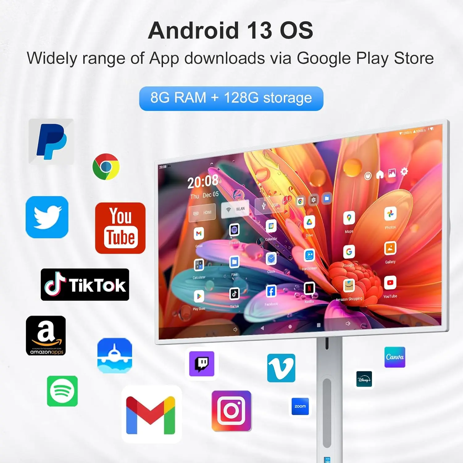 32-дюймовый умный портативный телевизор 1080P 8 + 128 г HshWeiy Портативный сенсорный экран телевизора Qualcomm 665 CPU полное вращение вращающегося ТВ