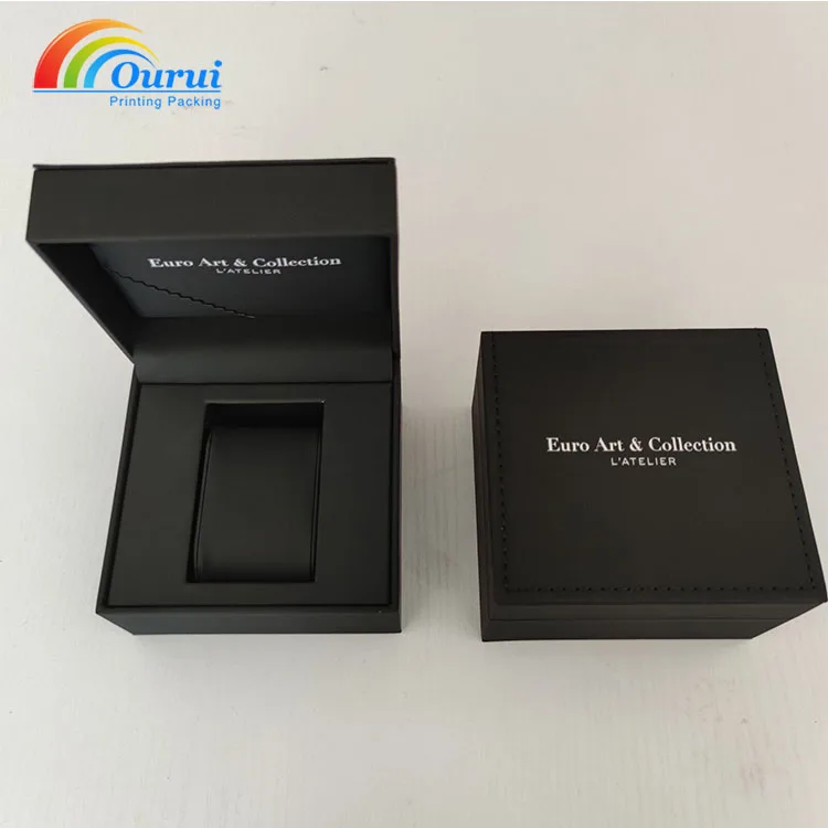 Factory sales cheap price LOW MOQ Customized print logo pu black leather any color available long watch box accept custom