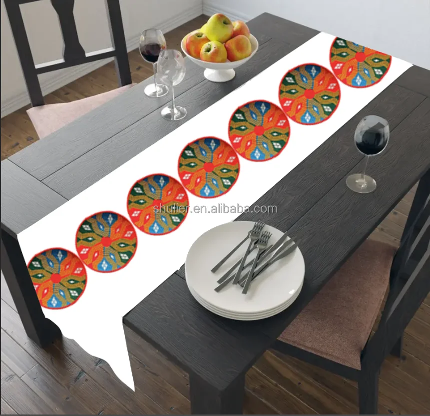 Custom Ethiopian table linen satin home table runner chair ribbon decoration wedding table runner pattern solid type