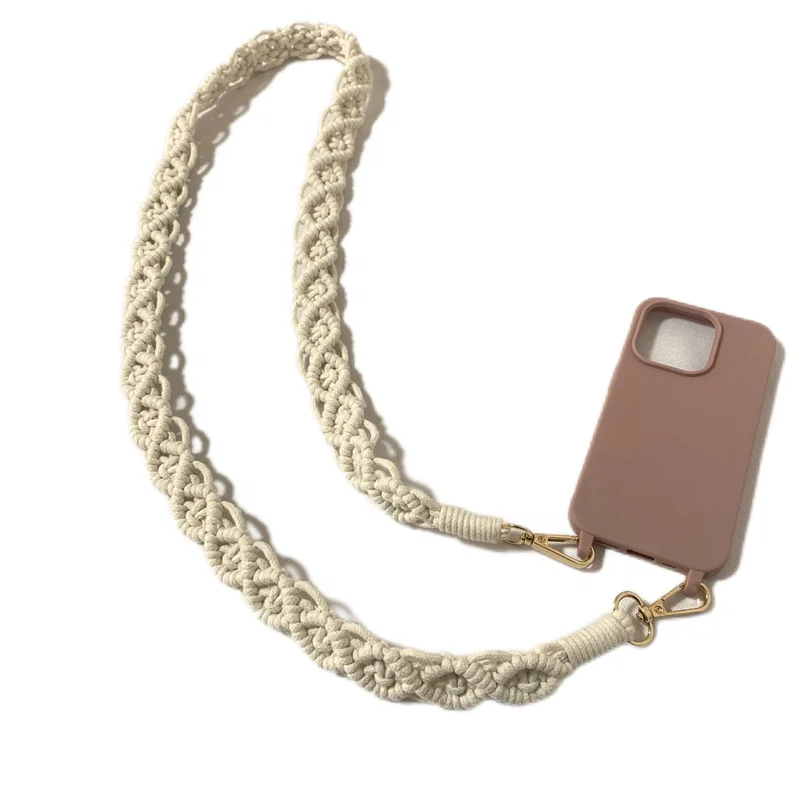 Boho Style mobile phone lanyard keychain cotton braided Woven Macrame shoulder crossbody bag strap for clutch or Camera