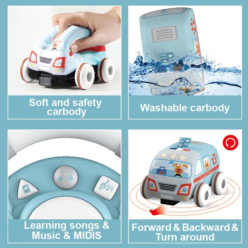 Soft RC Cloth Car Toys With Baby Play Mat Funny Washable Sponge Remote Control Police Car Early Learning Radio Control Toy