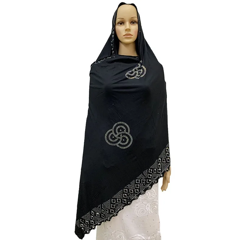 2024 New Soft Muslim Scarf African Hijab Hot Drilling Women Cotton Jersey Pashmina Hijabs