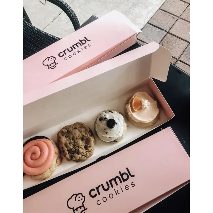 Healthy Foldable Baking Waterproof Rectangle Party Kraft Custom Cookie Waffle Packaging Dessert Box