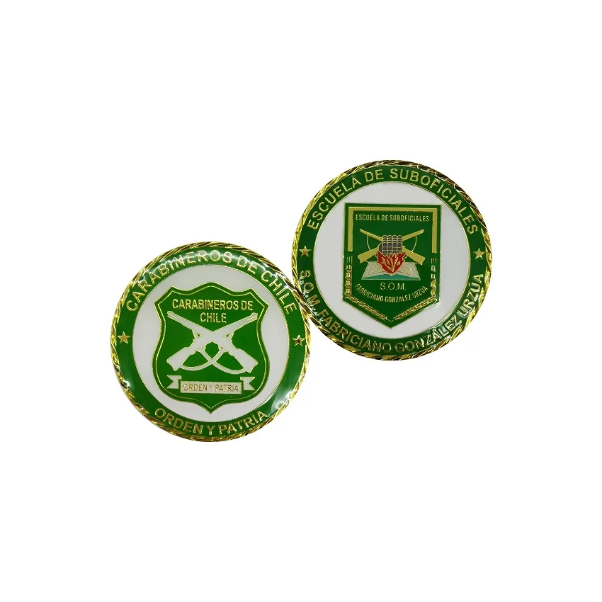 
Metal Coin Producer Customized 3D Casting Brass Antique Enamel Carabineros De Chile Metal Medal Challenge Coin 