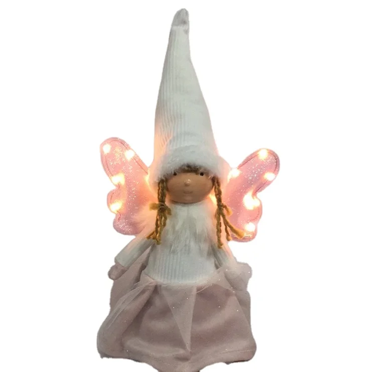 LED Light Wings Angel Doll Pink Skirt Handicraft Handmade Girl Gift for Home Decoration and Christmas Ornaments
