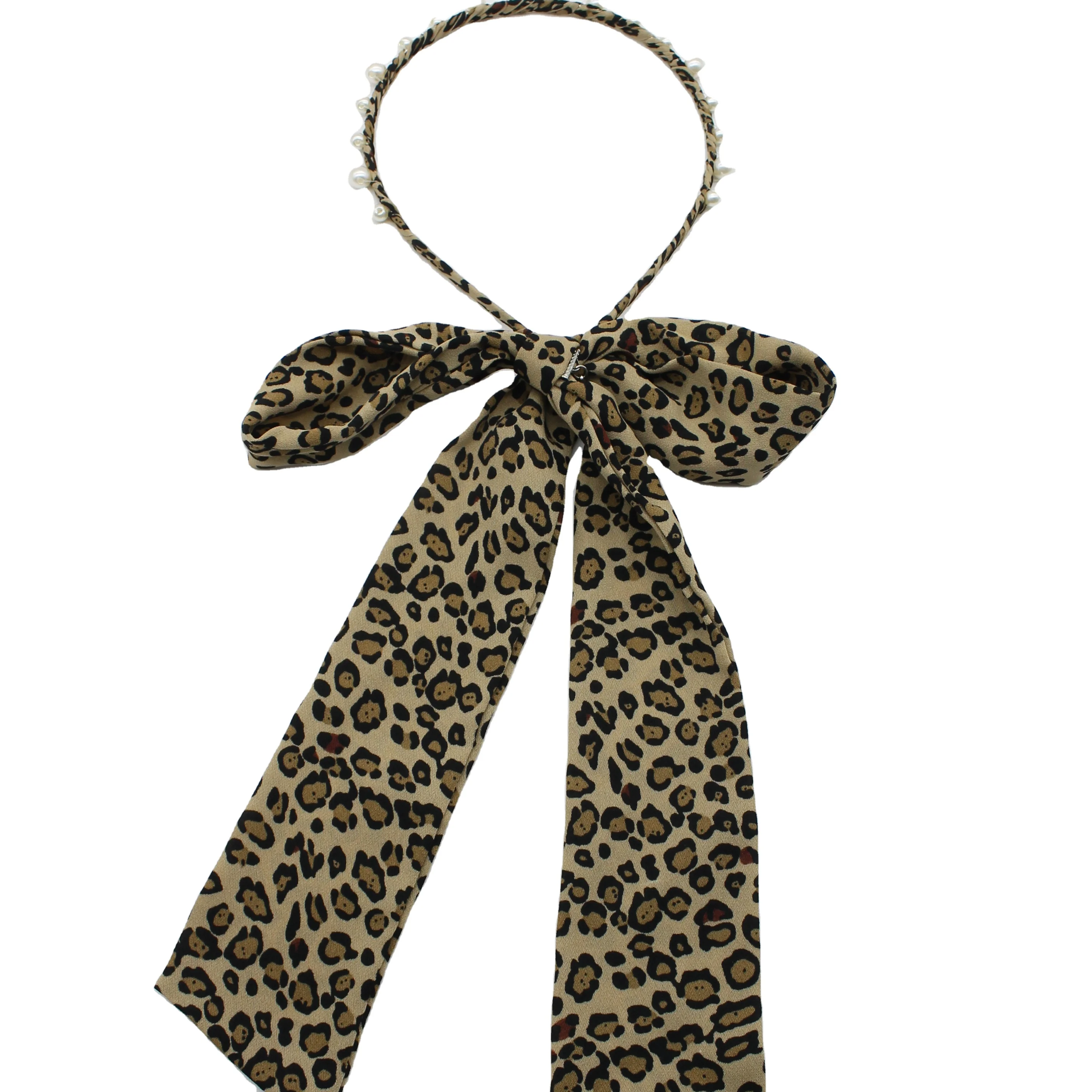
pearls with leopard print bow popular ladies hair bands 