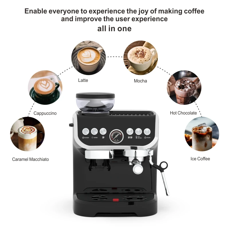 expresso italian style white cappuccino coffee maker with grinder built in and frother