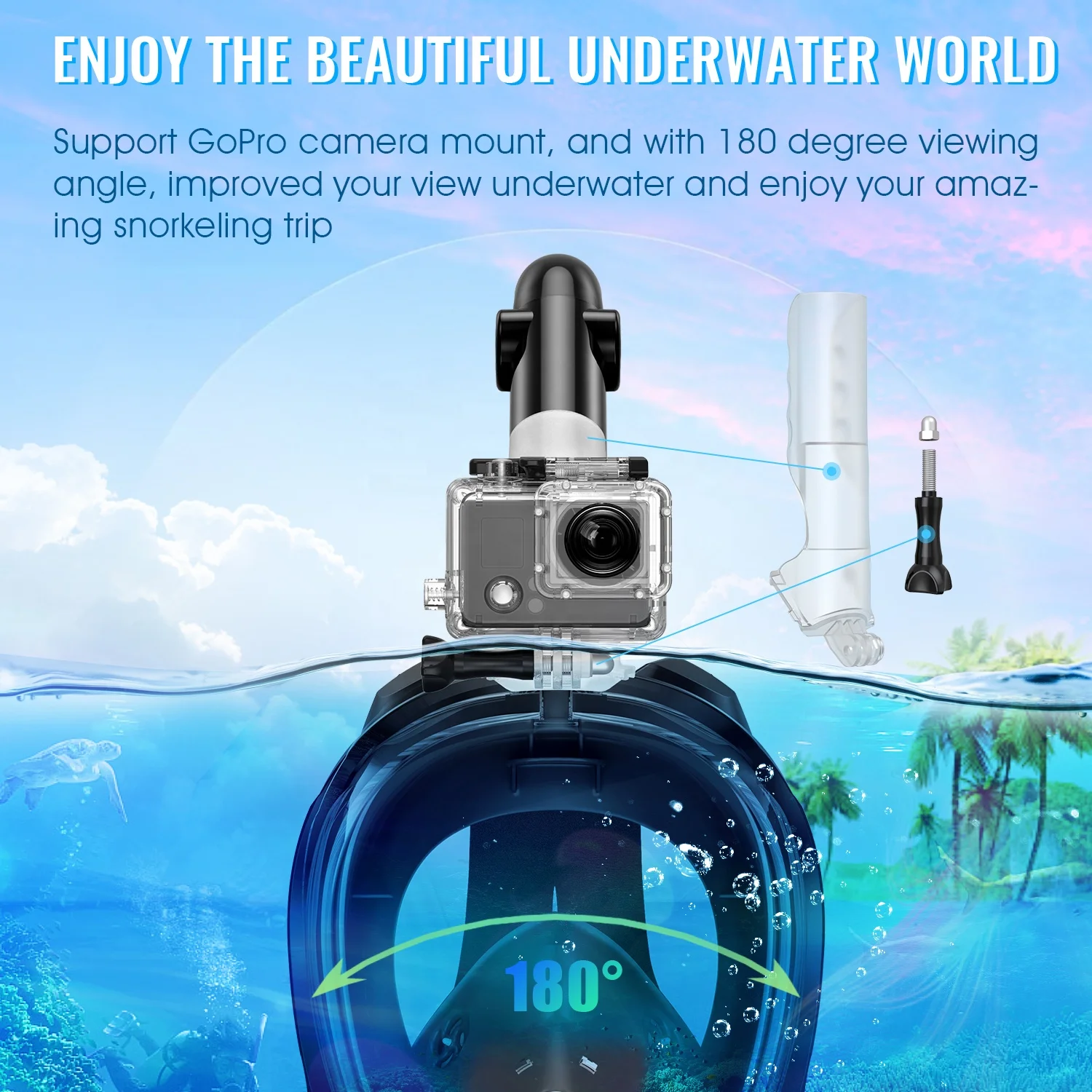 Adult 180 Degree View Full Face Diving Mask Anti-fog Snorkeling Mask Dry Snorkel Swim Mask With Underwater Camera Mount