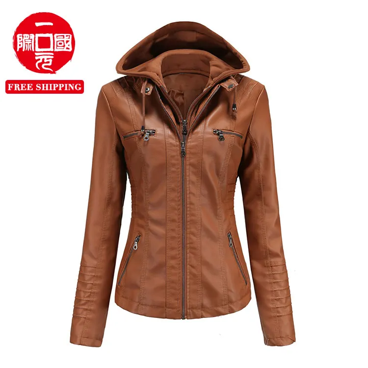 European and American cross-border hooded leather jacket two-piece detachable plus size spring and autumn jacket