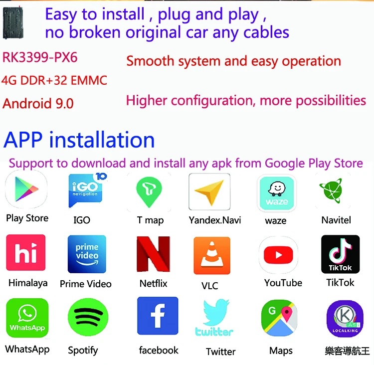 factory OEM ODM PX6 4+32G smart multimedia player  CarPlay   AI BOX  with  HDMI IN AND HDMI OUT
