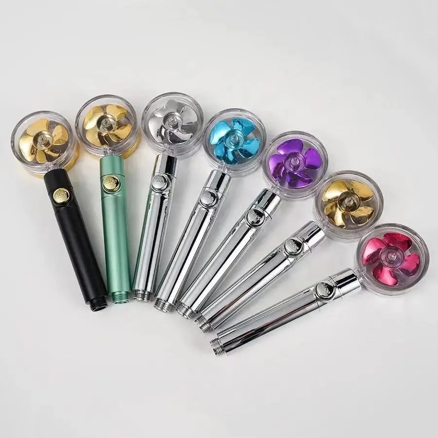 Bathroom Spa Chrome ABS Hand Held 360 Degree Spinning Removable Propeller Driven Shower Head