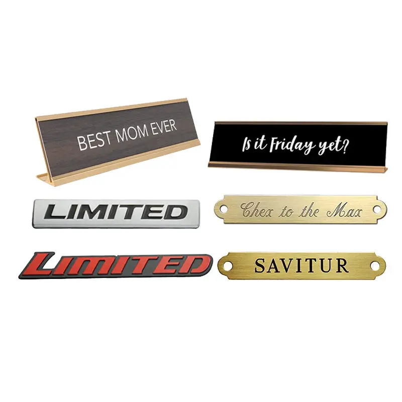 Factory Design 3D Logo Silver Brass Gold Branded Emblem Stainless Steel Aluminum Engrave Nameplate Pin Custom Metal Name Plate
