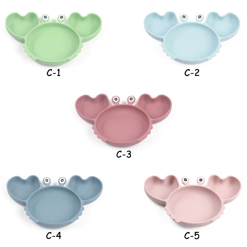 ES-Pro Marine Guardian Factory Custom Cute Baby Silicone Feeding Plate Set Product Babi Suction kid Plates Divided Crab Plate