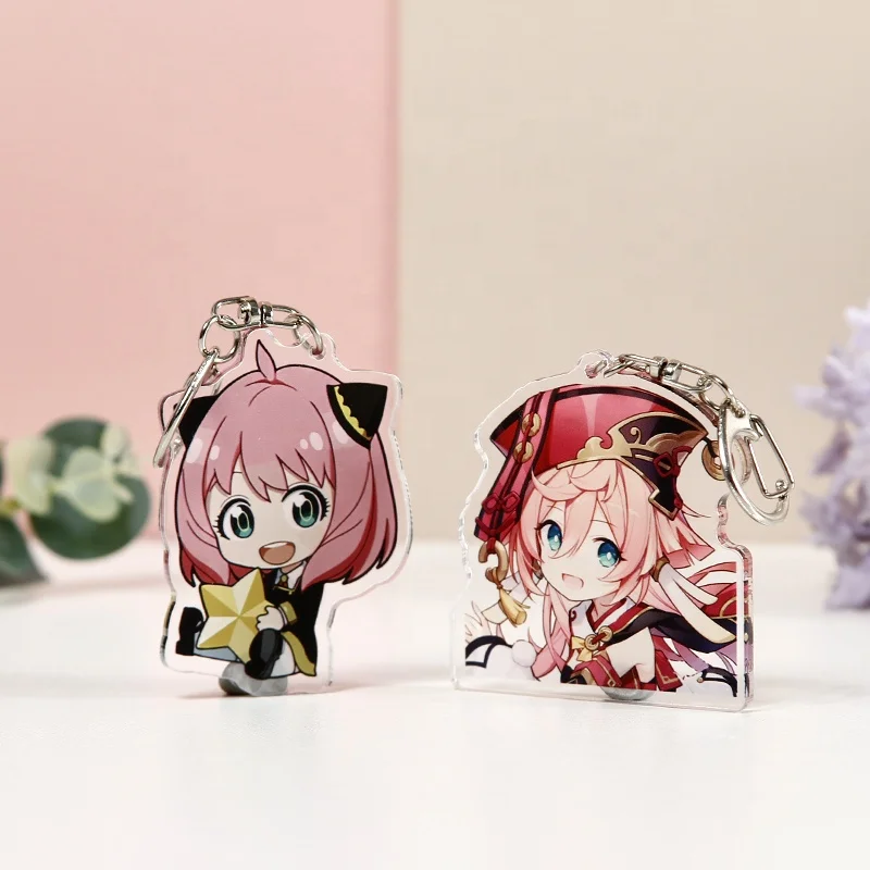 Cute Anime Acrylic Keychain mix color Photo Tags Keyring Clear Plastic Keychain With Uv Printed