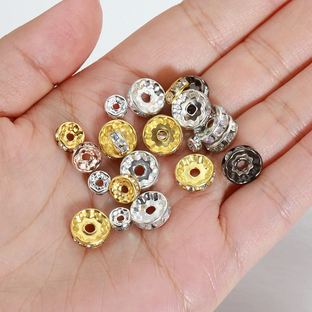 Hongtong AC1-26 100Pcs Spacer Beads Diamond Ring Inlaid Zircon Beads Handmade Bracelet DIY Jewelry Accessories