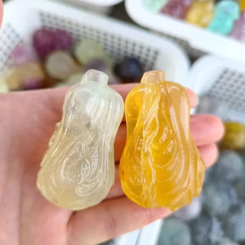 Selling new natural fluorite cabbage carved natural crystal accessories for gifts