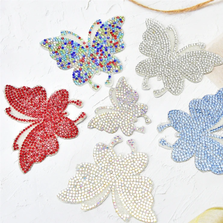 Best Sellers Butterfly Crystal Rhinestone Patches 7*6CM Rhinestone AB Iron On Applique Clothing Luggage