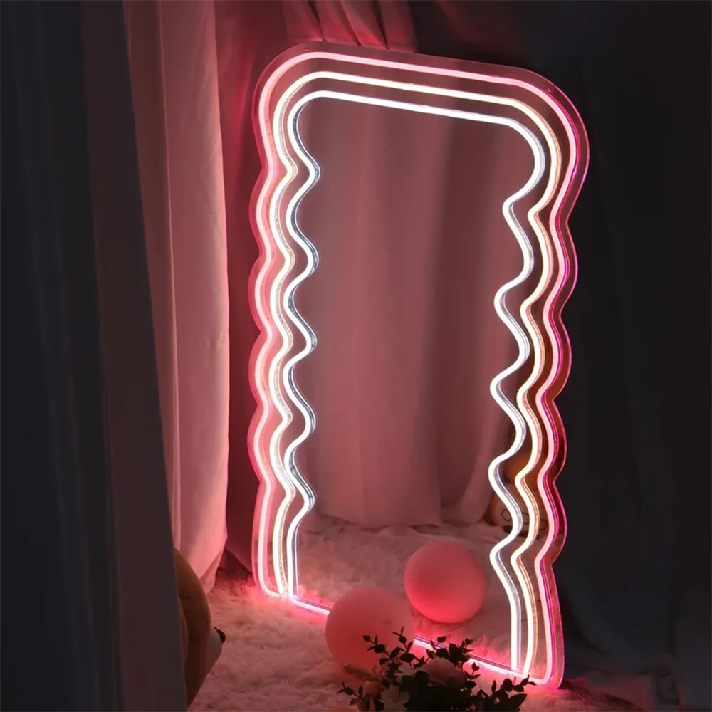 Winbo Custom Infinity Neon Mirror Wavy Vanity With Mirror Led Lights Indoor Babe Acrylic Led Neon Sign