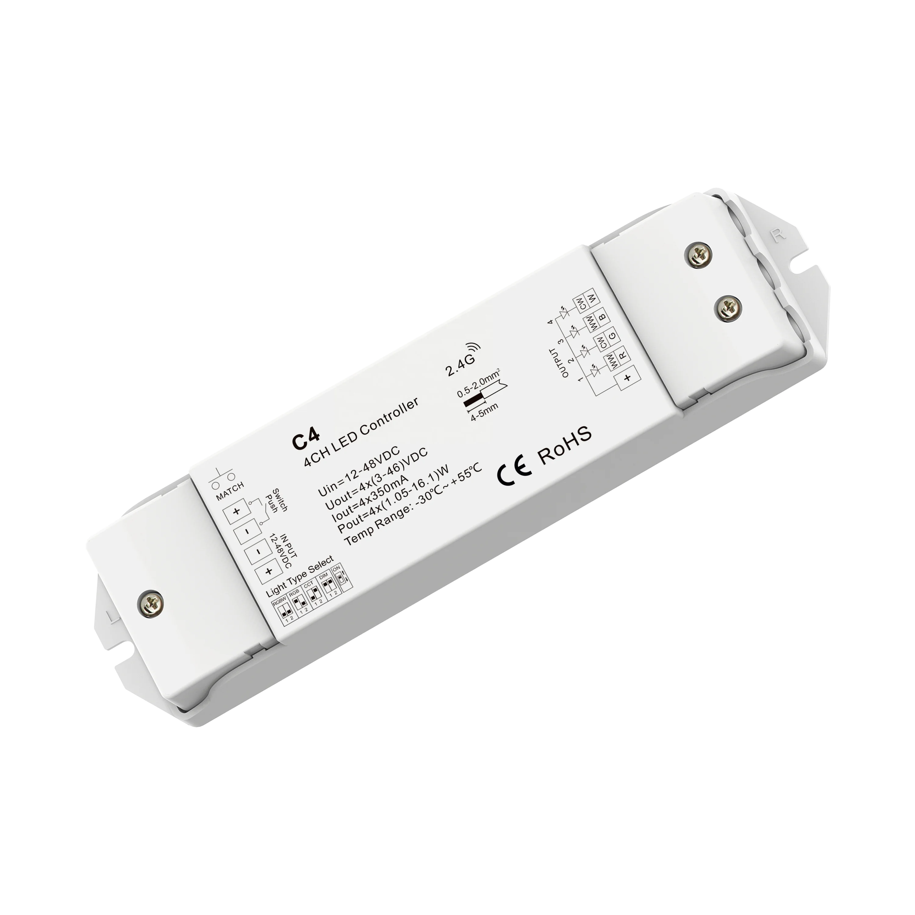 Skydance C4 12V 24V 36V 48V 150-1200mA 4 channel DIM CCT RGB RGBW RF wireless led constant current controller PWM CC LED dimmer