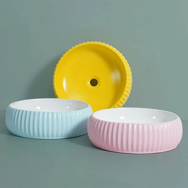 Manufacturer sanitary ware art bathroom matte Colourful ceramic wash basin Round matte bathroom sink
