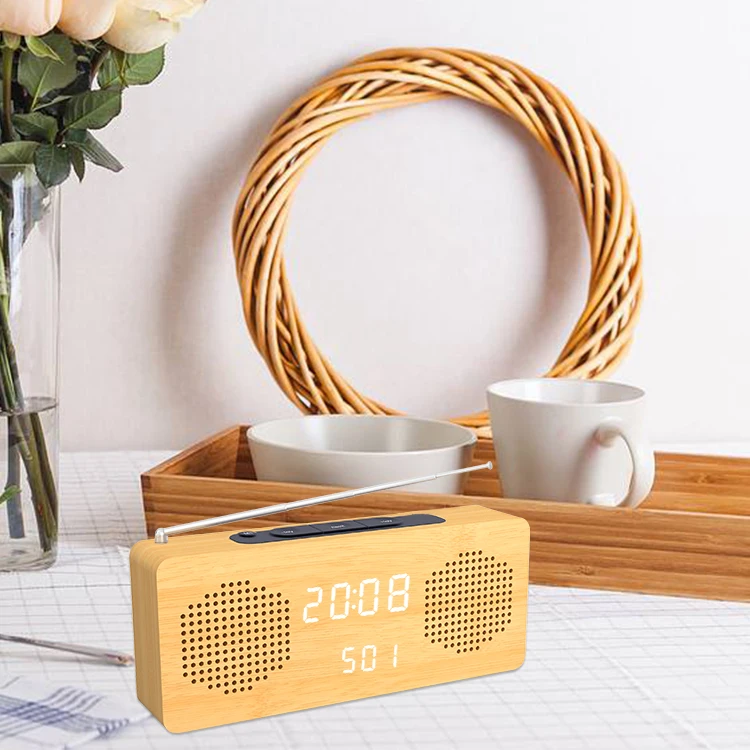  OEM портативный деревянный светодиодный экран цифровые часы FM радио с
