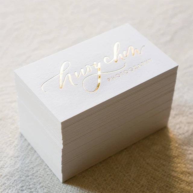 Custom brand company logo gold foil stamping printed cotton paper business thank you cards