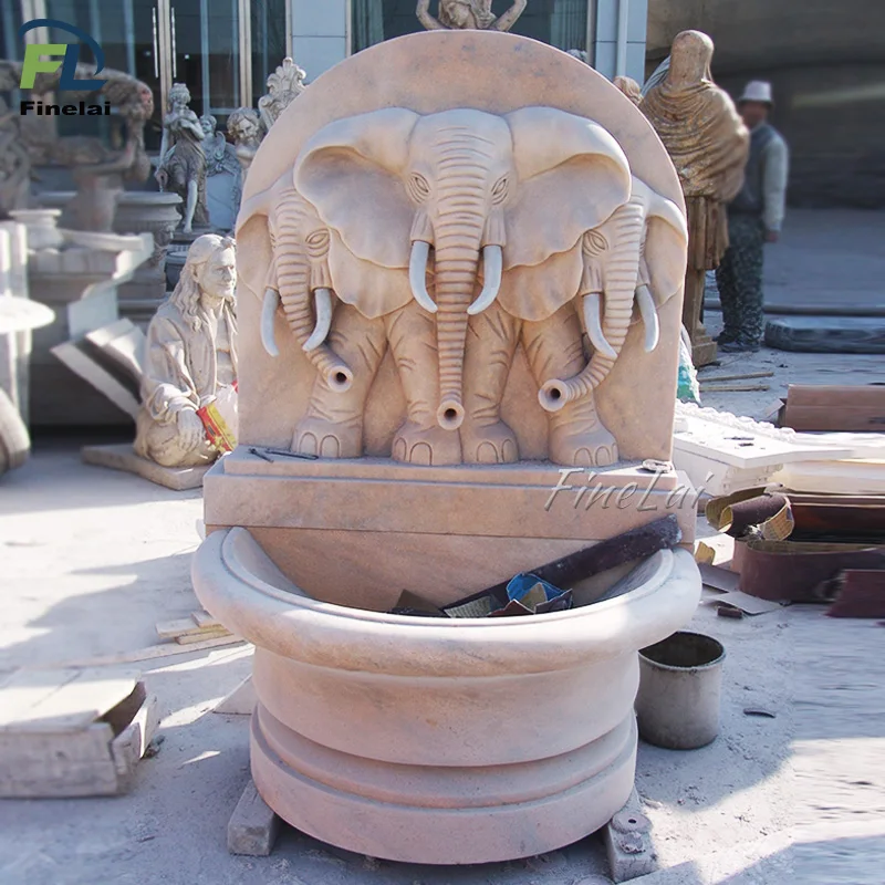 outdoor garden decorative elephant water fountain Hand Carved Wall Marble Stone Elephant Water Fountain