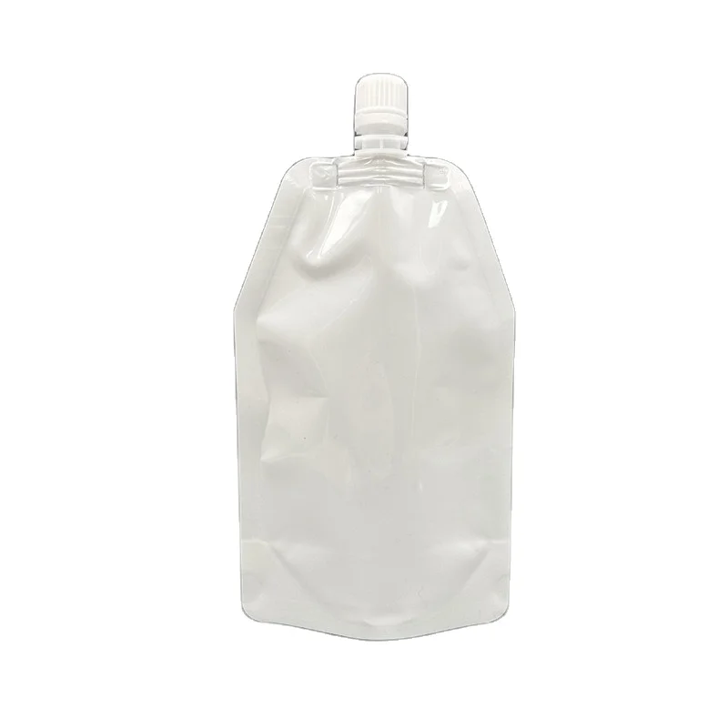 Low MOQ 500pcs Reusable Milky White Shaped Spout 400ml Pouch 13.5 oz Empty Stand Up Pouches Refill Liquid