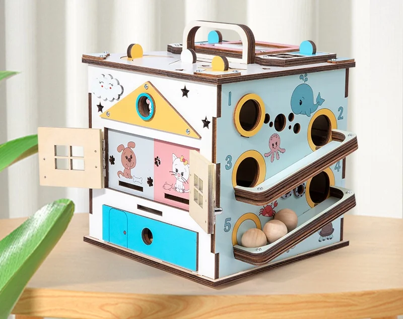 New Design Large Multifunctional Wooden Busy Box Educational Cube Toy Unisex  montessori toys Other Educational Toys for kids
