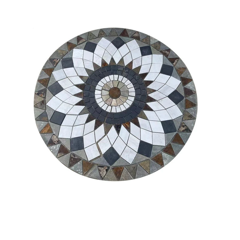 Decorative Round Multicolor Art Flooring Tile Wall Stone Mosaic Medallion Pattern Paving Slate Cultural Stone