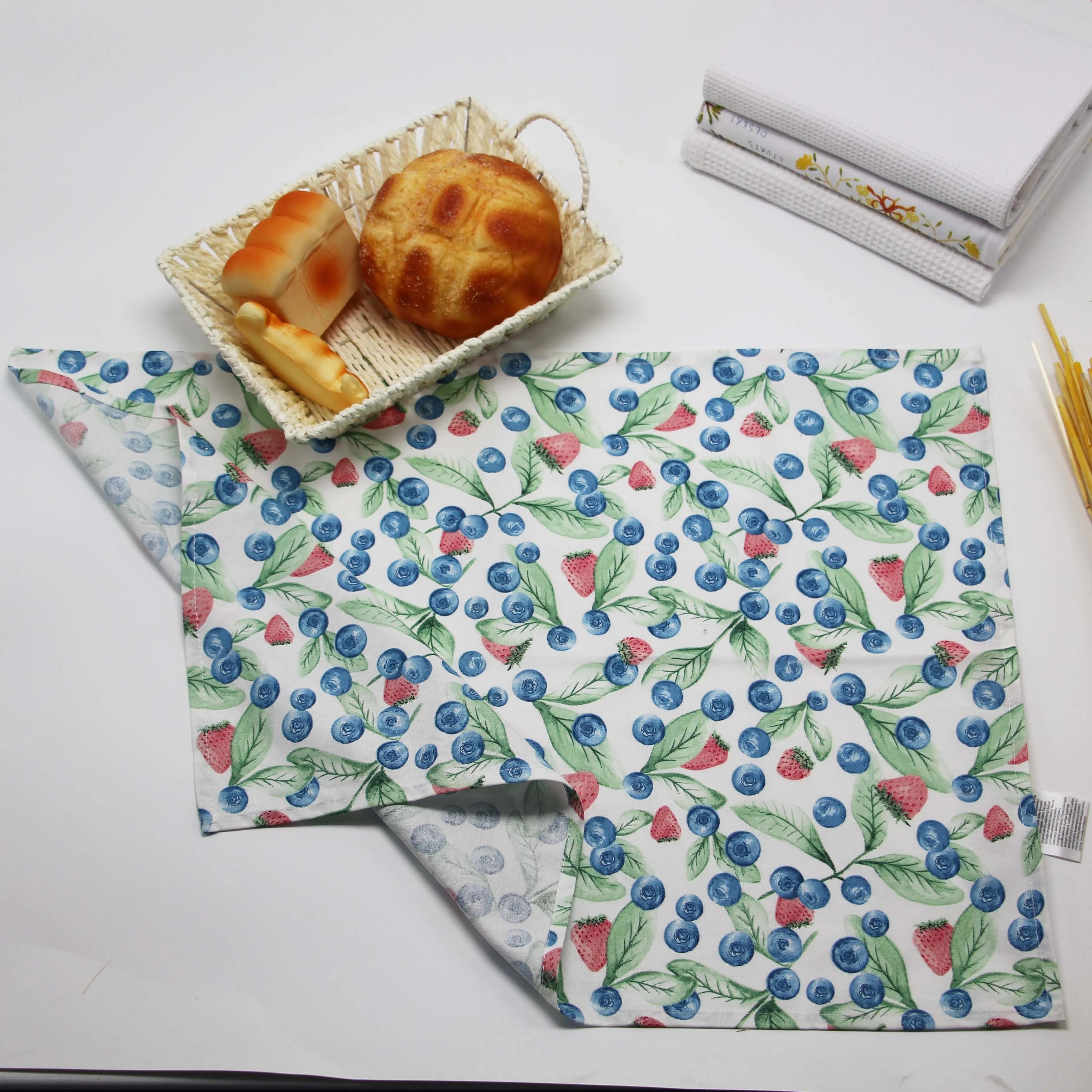Beauty fruit blueberry printing custom printed linen cotton custom design towel kitchen tea towel