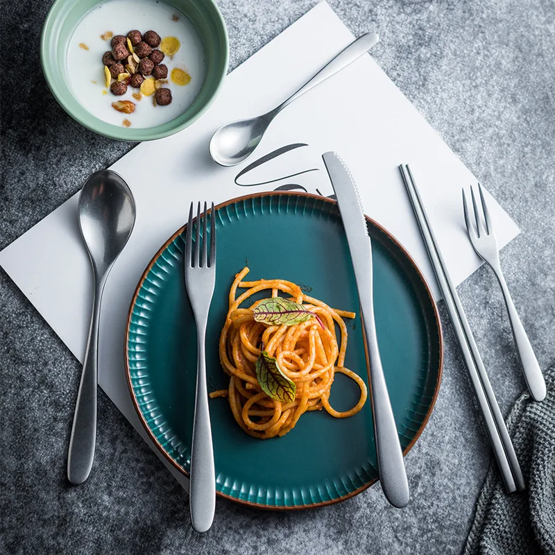 Vintage do old stainless steel Western dinner knife, fork and spoon Snow frosted dessert spoon fork chopsticks tableware set