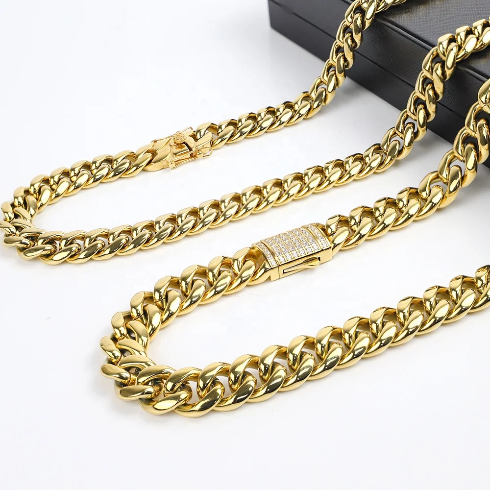 Hip Hop Wholesale 18K Gold Plated Stainless Steel Necklace Chain Jewelry Stainless Steel Cuban Chain For Men