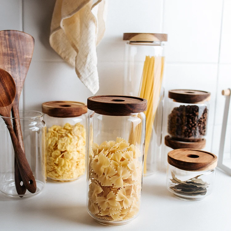 Various Sizes Glass Storage Jar With Lids Custom Kitchen Glass Food Storage Container Cookie Candy Jars