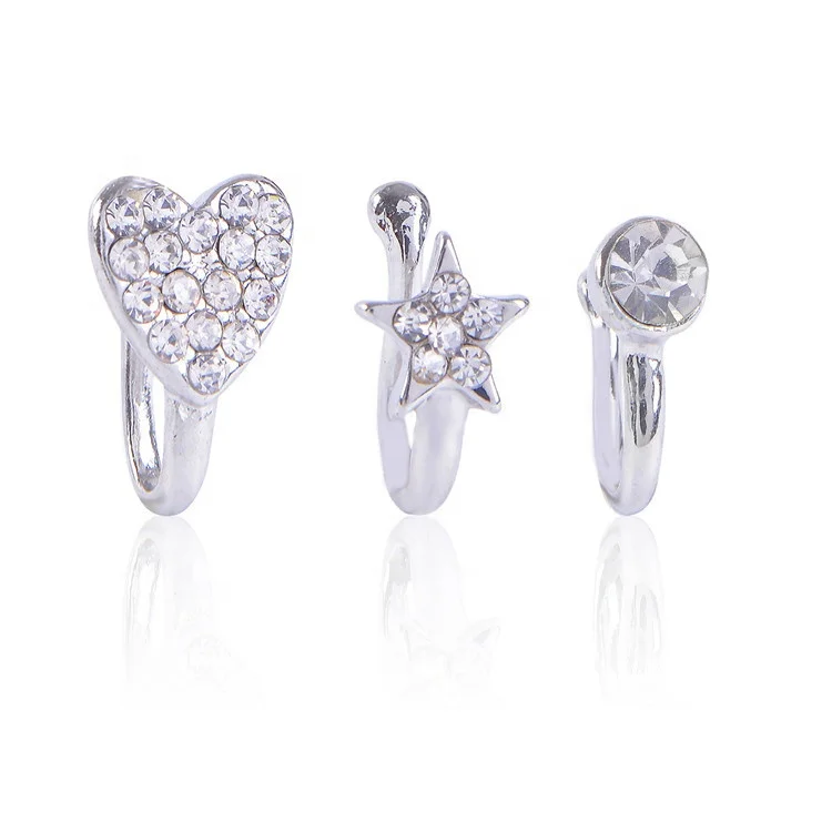 Wholesale Piercing Jewelry, Love, Nose Rings, Diamond Heart-Shaped Decorations No Hole Piercings