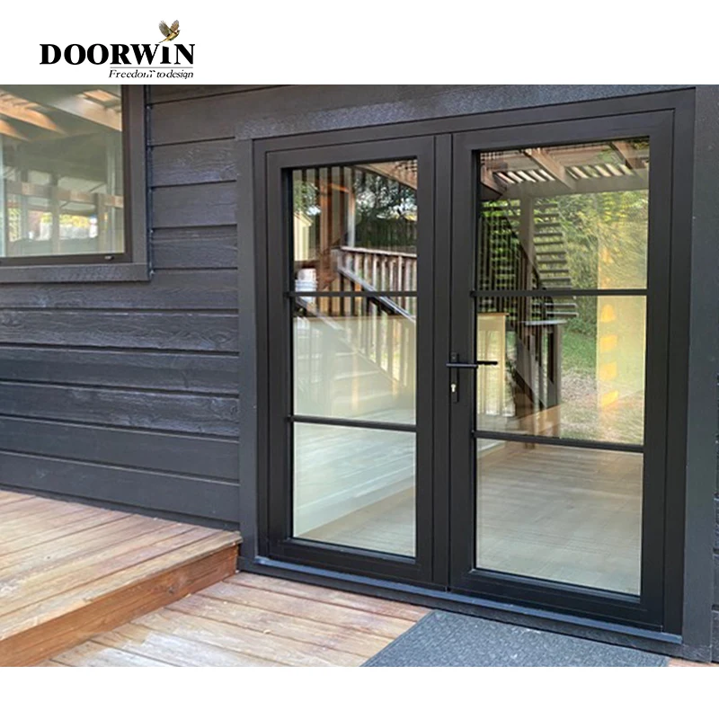 10 years Warranty Aluminum Profile Resistance Aluminum Entry door Hurricane Impact Aluminum Black Glass Casement Door with grill