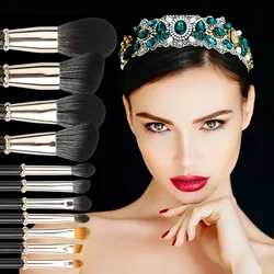 Customize personalized makeup brush set 12pcs black high end soft goat makeup brush