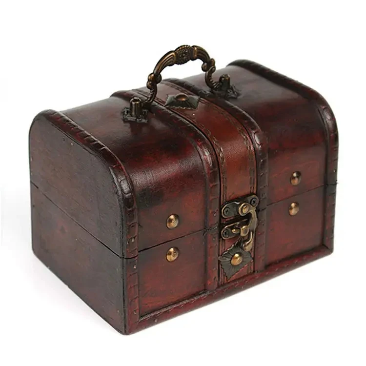 High Quality Mini Craft Wooden Pirate Jewellery Storage Box Case Holder Vintage Treasure Chest