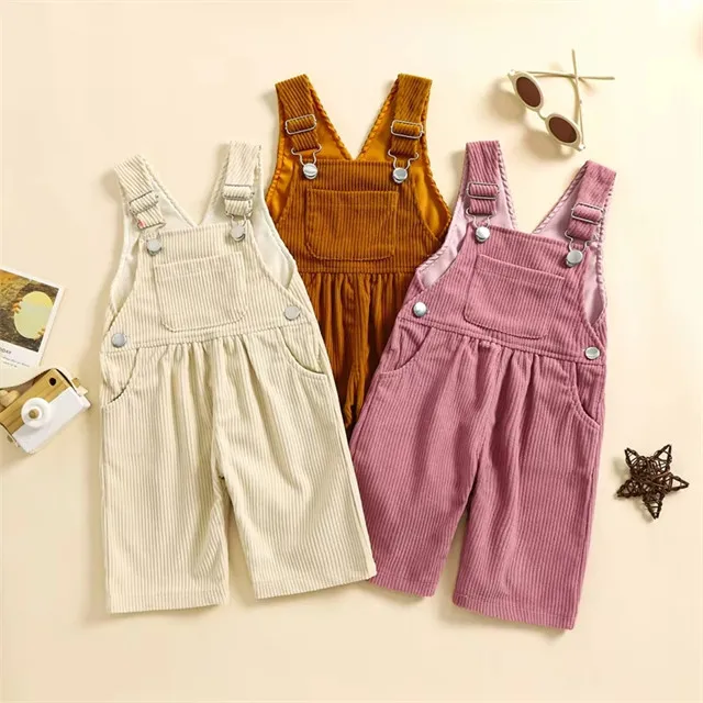 1 Pcs Private Label Plain Corduroy Autumn Newborn Infant Toddler Clothes O-Neck Baby Girls Pants Suspenders