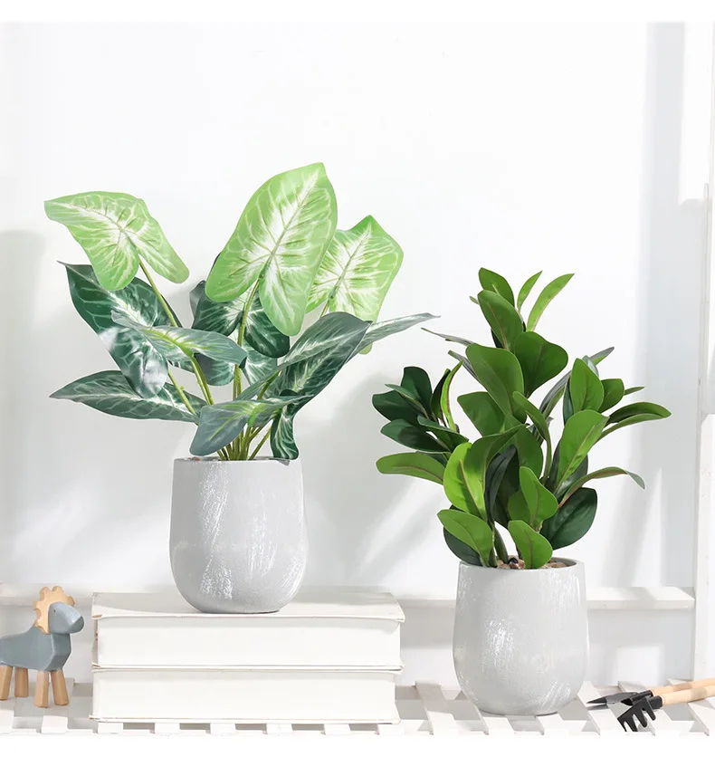 Искусственные растения, небольшой бонсай, вечнозеленая монстерная бетонная горшечная установка, домашние аксессуары, Декор