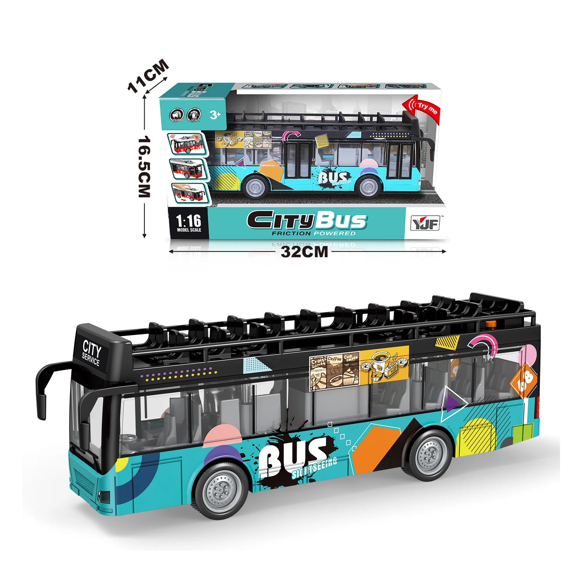 1:16 Double-Deck Urban Electric Dining Car Educational Toys for Kids