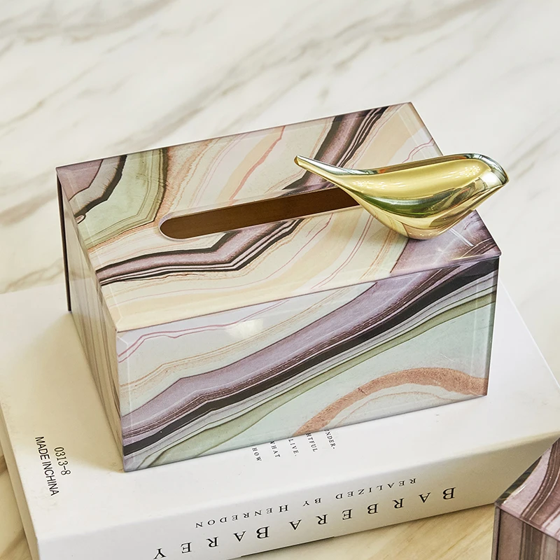 
Modern and simple American paper storage box home living room restaurant tissue holder box European creative glass tissue box 