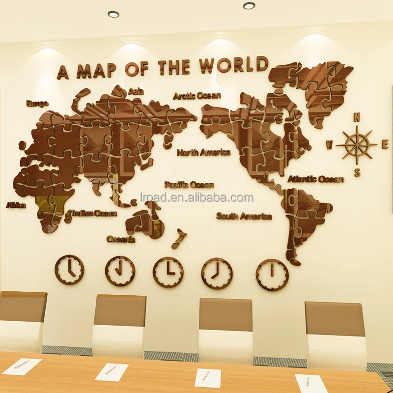 decorative accents Creative Stereoscopic  Office Company Store Home Decorative Art World Map Acrylic Wall Decor