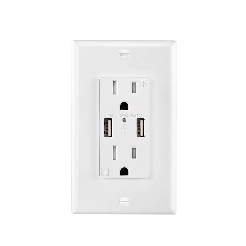 Электрическая настенная розетка с USB-портом для быстрой зарядки, 125 В, 15 А