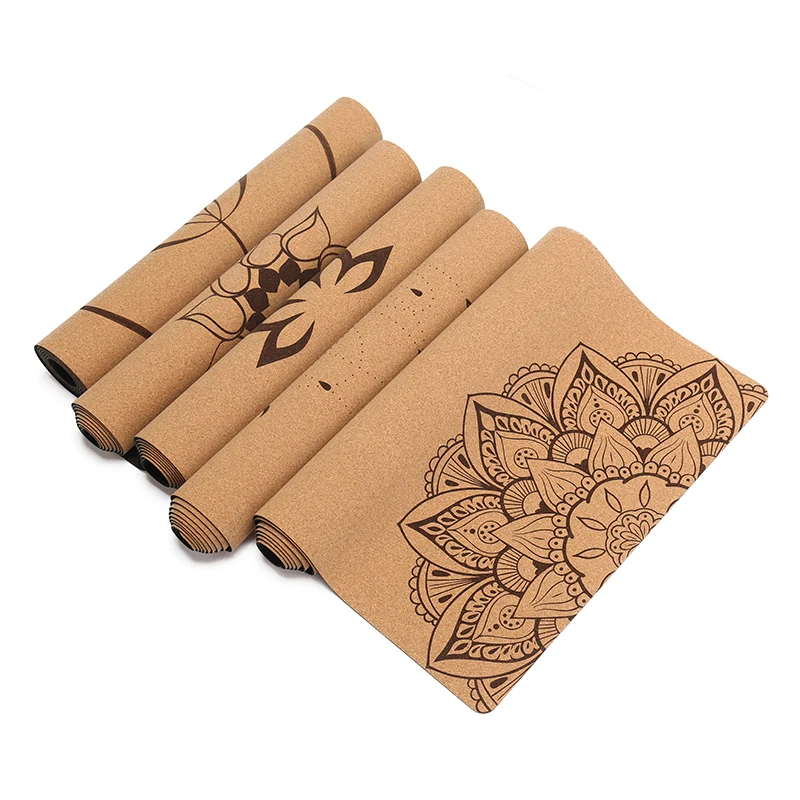 Hot Sale Custom Printed Foldable Yoga Mats Anti Slip Eco Friendly Natural Cork Rubber Yoga Mat Block Wheel Bag Yoga Mat Sets