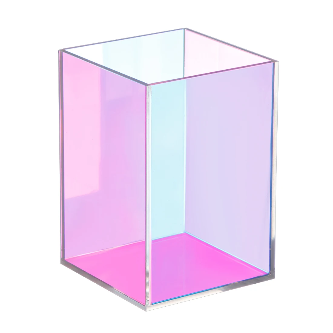 Custom Rainbow Acrylic Makeup Brush Organizer Iridescent Acrylic Storage Box Acrylic Pen Holder