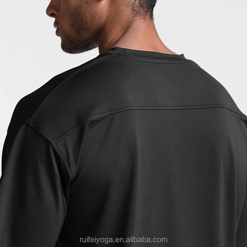 High Performance 85% Polyester 15% Spandex Mesh Fabric Drop Shoulder Gym Fitness Oversized Fitting Black Tshirt Plain For Men