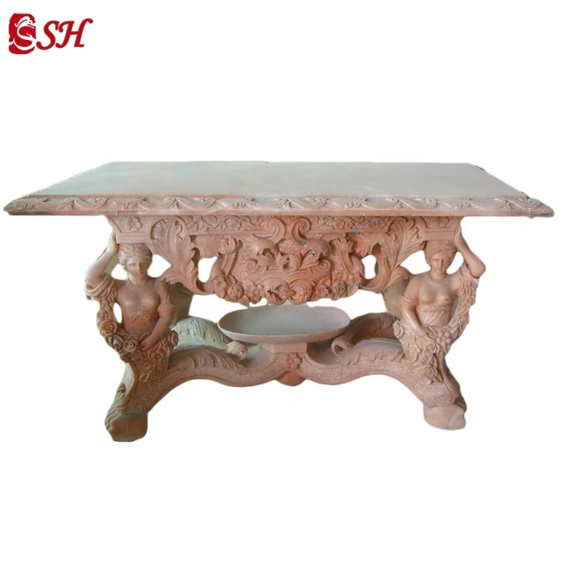 Custom Luxury Outdoor Garden Large Size Marble Dining Table With Stone Statue